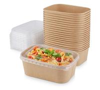 rynli 50pcs Kraft Paper Food Containers with Lids, 650ml Rectangular Takeaway Boxes, Reusable Meal Prep Containers for Food Storage, Takeout, Leftovers,For Catering, Parties, Home and Restaurant