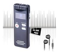 Rynli 64GB Digital Voice Activated Recorder - Dual HD Mics & DSP Noise Reduction, 4800hr Storage (with TF Card), USB-C, - Portable Dictaphone for Interviews, Lectures & Meetings
