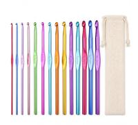 Rynli Crochet Hooks Set 14 Sizes 2-10mm, Multi-Colour Aluminium Crochet Hook Set with Storage Pouch, Crochet Needles Kit for Yarn Knitting Crafts Beginners