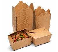 rynli Kraft Takeaway Food Containers with Lids 100 Pack, 800ml Disposable Cardboard Food Boxes, Leak Resistant Oil & Water Proof Deli Containers for Snacks, Bakery, Meal Prep & Takeaway Use