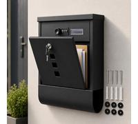 Rynli Large Lockable Wall Mounted Post Box, Waterproof Letter Box for Outside with Newspaper Holder, Modern Secure Mail Box for Home & Office (Design 03)