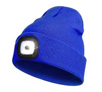 rynli Rechargeable Blue Beanie Hat with Light Headlamp for Hiking, Winter LED Lighted Beanie Hat, Hands-Free Head Torch for Outdoor Activities & Hiking Gear, Woolen Hat Perfect Presents for Dad