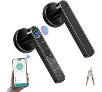 Rynli Smart Door Lock 4-in-1 Electronic Fingerprint Door Handle with Digital Auto-Lock, App Smart Lock, Keyboard Password, for Front Door, Bedroom, Home, Office