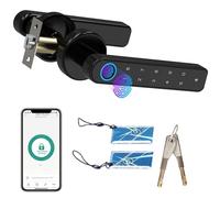 Rynli Smart Door Lock, 5-in-1 Fingerprint Door Lock with Handle, Biometric Smart Door Lock with App, Code, Card & Backup Key for Bedroom, Apartment, Home, Office & Hotel (Black)