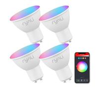 rynli Smart GU10 WiFi Light Bulbs (4 Pack) - Colour Changing & Dimmable LED Spotlights, 900LM, Alexa & Google Home Compatible, App & Voice Control, No Hub Required
