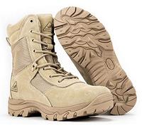 RYNO GEAR CoolMax Mens Military Tactical Combat Boots Military Boots Durable Leather Work Utility Outdoor Hiking Attack Boots Tan Black, 20 3 cm beige, 7 UK