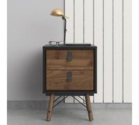 rynok wooden bedside cabinet in matt black walnut with 2 drawers