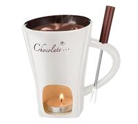 RynoPulse Chocolate Fondue Mug, Chocolate Melting Cup with Fork and Candle, Portable Ceramic Melting Cups for Desserts, Mini Cheese Warmer Mug, 130ML, for School Office Home Party (White)