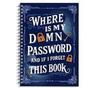 RynoPulse Funny Password Book, Spiral Bound Notebook, Lightweight Notebook with Intelligent Index Pages, Practical Password Keeper Book, for Family Seniors Grandparents Students Adults (Blue)