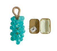 RynoPulse Grape Soap on a Rope, Handmade Crystal Grape Soap, Portable Aromatic Hand & Face Washing Soaps for Shower, Hanging for Kitchen or Bathroom (Blue tea tree)