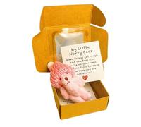 RynoPulse Little Bear in Box, Worry Bear Hug in a Box with Inspirational Card, The Ultimate Emotional Support Partner, Sympathy Gift for Christmas and Valentine's Day, Cute Desk Accessories (Pink)