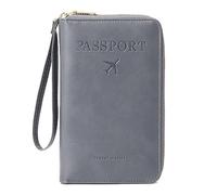 RynoPulse Passport Holder, Multi-Functional RFID Passport Wallet, Travel Wallet, Secure Id Card Organizer with Anti-Theft Protection, Slim Leather Cover for Credit Cards, Tickets and Cash (Grey)