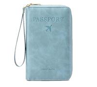 RynoPulse Passport Holder, Multi-Functional RFID Passport Wallet, Travel Wallet, Secure Id Card Organizer with Anti-Theft Protection, Slim Leather Cover for Credit Cards, Tickets and Cash (Sky Blue)