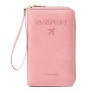 RynoPulse Passport Holder, Multi-Functional RFID Passport Wallet, Travel Wallet, Secure Id Card Organizer with Anti-Theft Protection, Slim Leather Cover for Credit Cards, Tickets and Cash (Pink)