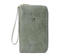 RynoPulse Passport Holder, Multi-Functional RFID Passport Wallet, Travel Wallet, Secure Id Card Organizer with Anti-Theft Protection, Slim Leather Cover for Credit Cards, Tickets and Cash (Green)