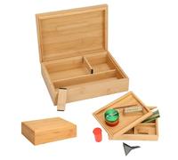 RYO TRUST Storage Stash Box with Rolling Tray, Bamboo Box with Large Storage Space to Organize Herb Accessories - Comes with Convertible Rolling Tray Lid and 2 Dividers, 8.6&quot; x 6.3&quot; x 2.5&quot;