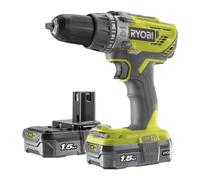 RYOBI 18 V ONE plus Cordless Combi Drill Starter Kit, Hyper Green, With 2 x 1.5 Ah Batteries