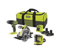 Ryobi 18V One+™ Cordless Combi Drill, Circular Saw & Random Orbital Sander Starter Kit (2 X 2.0Ah)