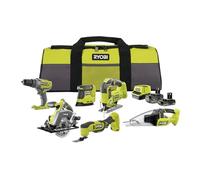 RYOBI 18V ONE+ RCK186O-242SZL 10-Piece Cordless Combo Kit (Impact Drill, Jigsaw, Circular Saw, Multi-Tool, Delta Sander, Hand Vacuum, 4.0Ah and 2.0Ah Battery,
