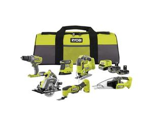 RYOBI 18V ONE+ RCK186O-242SZL 10-Piece Cordless Combo Kit (Impact Drill, Jigsaw, Circular Saw, Multi-Tool, Delta Sander, Hand Vacuum, 4.0Ah and 2.0Ah Battery,