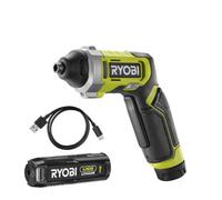 Ryobi RSD4-120T 4V USB 2.0Ah Lithium Battery Screwdriver + Charger, Swivel Head, Dual LED Indicator, USB Rechargeable Lithium Battery + USB Cable