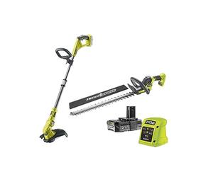 Ryobi - Duo ONE+: Edger/Edger 25/30 cm + Linea Hedge Trimmer 55 cm - 1 x Lithium Battery + 2.0Ah and 1 x Charger - RY18LT18HTA-120