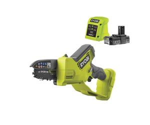 RYOBI - Hand Pruner 18V - Brushless/Motor Without Carbon - Guide 10 cm - 6 m/s - Tool-Free tensioner - 1 Lithium Battery 18V 2.0 Ah and 1 Charger 1.5 A - RY18PSX10A-120, Green