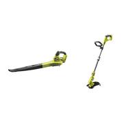 Ryobi OBL1820S ONE+ Cordless Blower, Air Speed (Zero Tool), 241 km/h, 18 V, Hyper Green and Grey & OLT1832 18V ONE+ Cordless Grass Trimmer Only, 25-30cm, Hyper Green