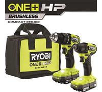 Ryobi ONE+ HP 18V Brushless Cordless Compact 1/2 in. Drill and Impact Driver Kit with (2) 1.5 Ah Batteries, Charger and Bag