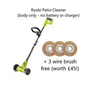 Ryobi One+ Patio Cleaner 18V Ry18Pca-0 - Tool Only + 3 Wire Brushes Free