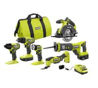 RYOBI ONE+ PCL1600K2 18V Cordless 6-Tool Combo Kit with 1.5 Ah Battery, 4.0 Ah Battery, and Charger