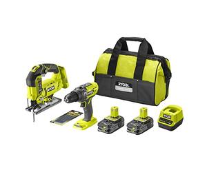 RYOBI One+ RCK182B-225SA6 Duo Impact Drill + Cordless Jigsaw 18 V - 2 x 2.5 Ah Batteries - 6 Blades - Storage Bag