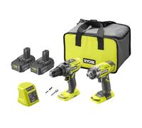 Ryobi R18PD3RID-213S 18V ONE+ Cordless Combi Drill and Impact Driver Starter Kit (2X 1.5Ah)