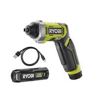 Ryobi RSD4-120T 4V USB 2.0Ah Lithium Battery Screwdriver + Charger, Swivel Head, Dual LED Indicator, USB Rechargeable Lithium Battery + USB Cable
