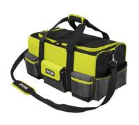 RYOBI RSSLTB1 Large Tool Bag, Black - 600D Body, 1680D Pockets, 16-Pocket Capacity, Hard Bottom, Padded Strap (56x29x30 cm)