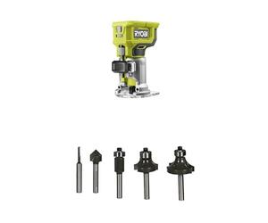 RYOBI RTR18-0 18V Cordless Trim Router + RYOBI RAKRBS5 Router Cutters, 5 Piece, 6 mm