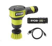 RYOBI USB Lithium Compact Scrubber Kit with 2.0 Ah Battery, USB Charging Cord, and 2 in. Medium Bristle Brush, Green