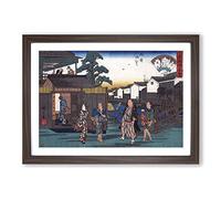 Ryogoku Yanagibashi by Utagawa Hiroshige Framed Print | A2 Walnut Framed Wall Art | Ready to Hang | Asian Nature Picture | Living Room Bedroom Lounge Office