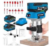 RYOJEGK Cordless Wood Router Tool,21V Brushless Palm Router,Compact Trim Router 6-Speed with 20 PCS 1/4" Bits LED,Fresadora Para Madera for Woodworking Slotting & Edging