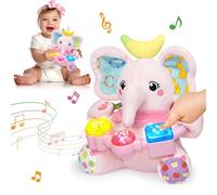 Ryotagift Baby Bilingual Musical Elephant Stuffed Animals Toys,Infant Early Learning Toy with Light-Up Music & Crinkle,Tummy Time Toys for 0 3 6 9 12+ Months for Baby Boy Girl Gift,Pink