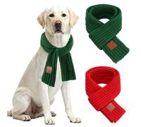Rypet 2 Pack Christmas Scarf for Medium Large Dogs, Red Green Warm Knitted Fall Winter Bandanas, Pet Winter Holiday Decoration (L, Length 47 in)