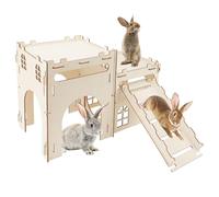Rypet Large Wooden Rabbit Castle Bunny House, Sturdy Wood Bunny Castle with Stair, Detachable Rabbit Hideaway Breathable Small Animal Indoor Playhouse for Rabbits Hamster Guinea Pig Chinchilla Ferret