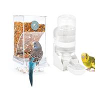 Rypet No Mess Bird Water Feeder Dispenser Set Automatic Bird Feeder Transparent Food Container Cage Acrylic Parrot Feeders Accessories for Small Birds Parrot Cockatoo Canary