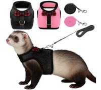 Rypet Small Animal Harness and Leash - Soft Mesh Pet Harness with Safe Bell, No Pull Comfort Padded Vest for Small Pet Black + Pink S