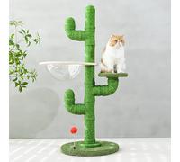 RYPetmia Cactus Cat Tree, 47″ H Tall Cat Scratching Post for Indoor Cats, Fully Scratching Posts Cat Tower with Cozy Hammock & Playing Ball, High Perch Activity Center