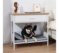 RYpetmia Modern Dog Bed End Table with Storage Drawer, Open Design Dog Crate Furniture, Removable Washable Multi-Functional Nightstand for Small Medium Dogs Indoor Use (White)