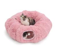RYpetmia Plush Cat Tunnel Bed for Indoor Cats with Soft Cushion, Multi-Shape Play Cave with Hanging Balls, Large and Foldable Cat Donut Tunnel for Small and Large Pets (Pink)