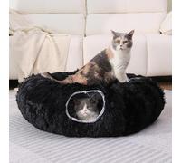 RYpetmia Plush Cat Tunnel Bed for Indoor Cats with Soft Cushion, Multi-Shape Play Cave with Hanging Balls, Large and Foldable Cat Donut Tunnel for Small and Large Pets (Black)