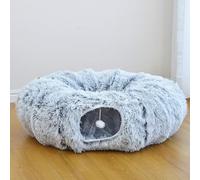 RYpetmia Plush Cat Tunnel Bed for Indoor Cats with Soft Cushion, Multi-Shape Play Cave with Hanging Balls, Large and Foldable Cat Donut Tunnel for Small and Large Pets (Grey)