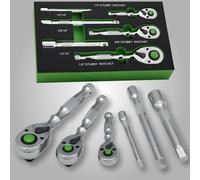 Ryrura 6-Piece Ratchet Set,1/4",3/8",1/2"Drive,Reversible Ratchet Wrench with Extension Bar,90-Tooth,Quick-Release,Chrome Alloy Made,Mens Stocking Stuffers Gifts for Men Gifts for Women Gifts for Dad